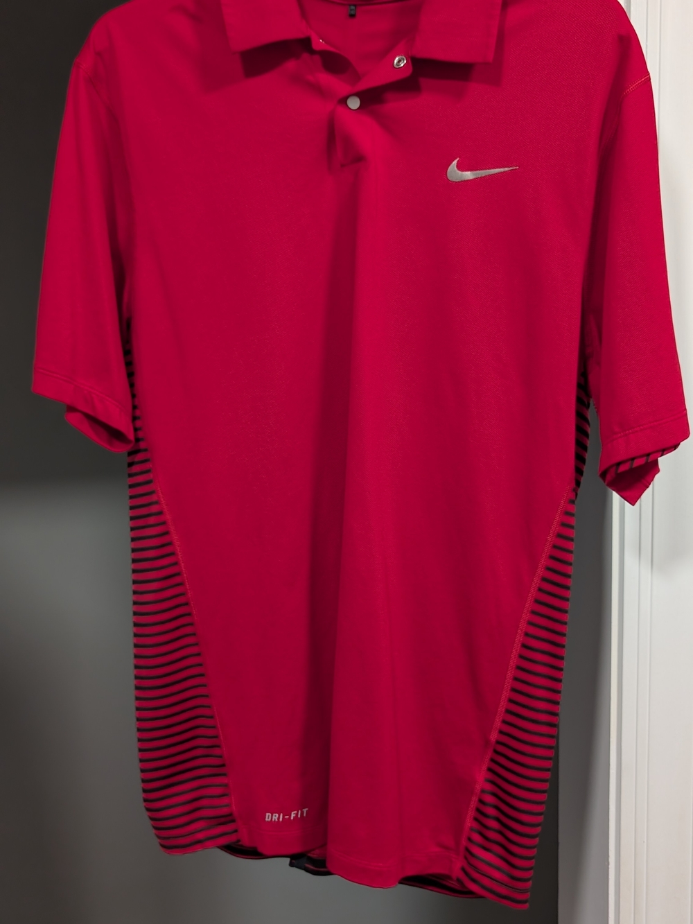 Nike Men’s Hot Pink Polo with Black Stripe Panels